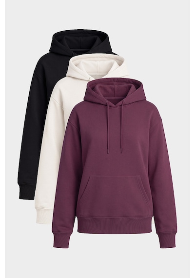 TOMMYLIFE Standart Kapüşonlu 3lü Paket Siyah-ekru-soft Vişne Kadın Sweatshirt - 97321 Siyah - Ekru