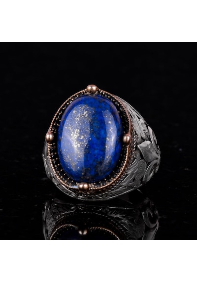 925k Gümüş El Yapımı Erkek Yüzüğü - Çeşitli Doğal Taşlarla Mevcuttur Lapis Lazuli Gümüş