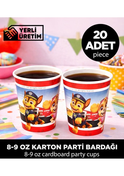 Kidspartim Paw Patrol Chase Temalı Karton Bardak - Doğum Günü Parti Malzemeleri 20 Adet Diğer