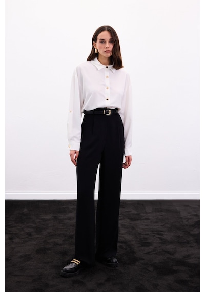 Sateen Çıtçıt Detaylı Gömlek - Ekru-136898 ekru