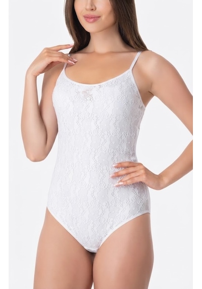 6 Adet İmer Bayan Modal Önü Dantelli İp Askılı Çıtçıtlı Body 1101 Beyaz