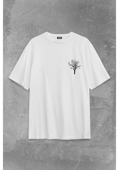 Nature Hayat Ağacı Kuru Ağaç Kökü Sırt Ön Baskılı Oversize Tişört Unisex T-shirt 001