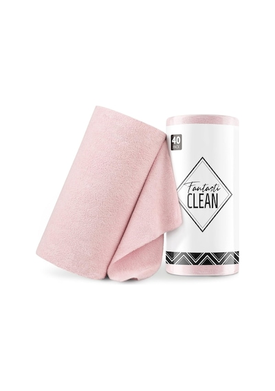 Çok Amaçlı Rulo Mikrofiber Temizlik Bezi 30x30 40 Yapraklı Pembe Pembe