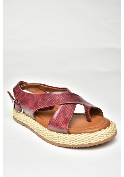 Fox Shoes U973264507 Bordo Yılan Baskı Kadın Sandalet Bordo
