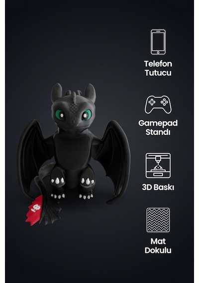 Ejderhanı Nasıl Eğitirsin Toothless Figür Telefon Ve Gamepad Tutucu Mat Dokulu Oyuncu Masa Standı lik Obje 20x20 Cm