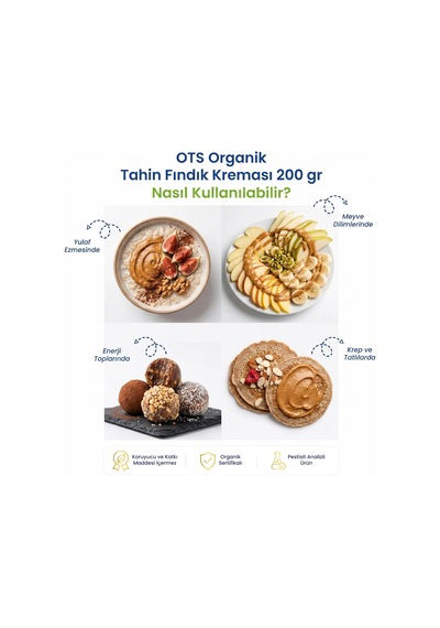 Ots Organik Tahinli Fındık Kreması 200 gr (Organik Sertifikalı, Pestisit Analizli)