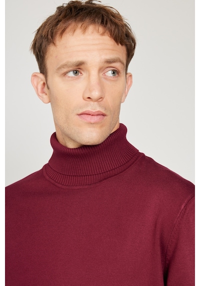 AC&Co / Altınyıldız Classics  Erkek Bordo Standart Fit Normal Kesim Tam Balıkçı Yaka Triko Kazak Bordo
