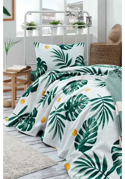 Doğal Pike Baskılı Kids 140x230cm Monstera Yeşil Yeşil