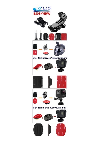 Gplus Bs08kyjhw 8 Parça Oval Eğimli Zemin Ve Flat Düz Yüzey Vidalı Hızlı Tak J-hook Açılı Aksiyon Kamera Uyumlu 3m Yapışkanlı Motor Kask Bağlantı Base Seti Siyah