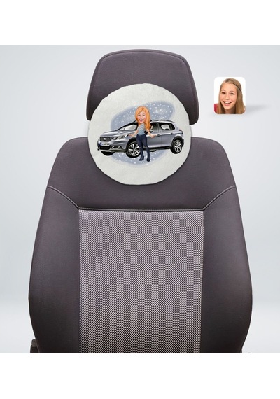 Kişiye Özel Plakalı Kadın Peugeot 2008 Karikatürlü Yuvarlak Araç (503989035)