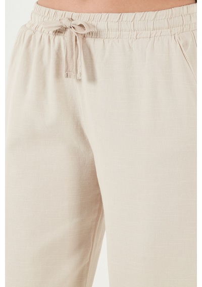 Lela Pamuklu Relaxed Fit Yüksek Bel Geniş Paça Bayan Pantolon 668Yp5275 Taş