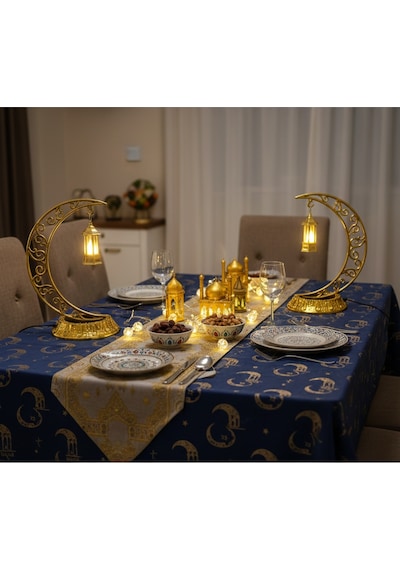 Dodomar 28 Cm Ramazan Dekoratif Masa Üstü Led Lamba Seti - Gold Hilal - Kancalı Diğer