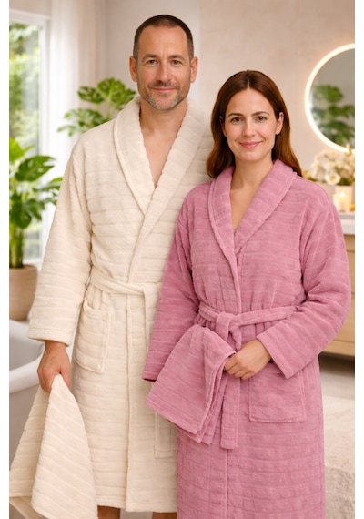 Cottowels Battal Boy 6 Parça %100 Pamuk Aile Bornoz Seti - Gül Kurusu - Krem Gül Kurusu - Krem