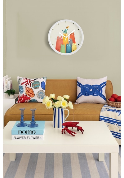 Sevimli Kediler Modern Duvar Saati - Çocuk Odası Duvar Saati - 35cm - Önü Camlı Beyaz Kasa-jh1110 Beyaz