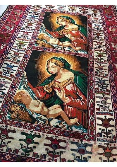 Meryem Ana - İsa Desenli El Dokuma Kilim Halı  114x187 cm  Teşhir Ürün
