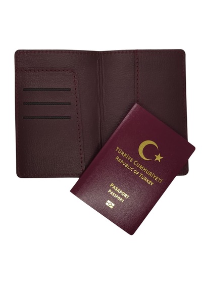 Deri Pasaportluk Kredi Kartlıklı Para Bölmeli Pasaport Kılıfı Bordo