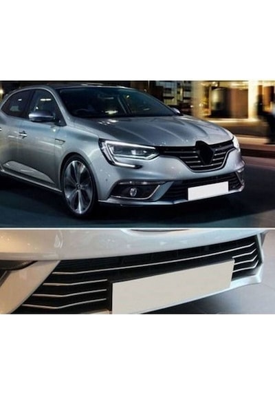 Renault Megane-4 2016-2020 Model Arası Krom Ön Tampon Çıtası 7 Parça Paslanmaz Çelik