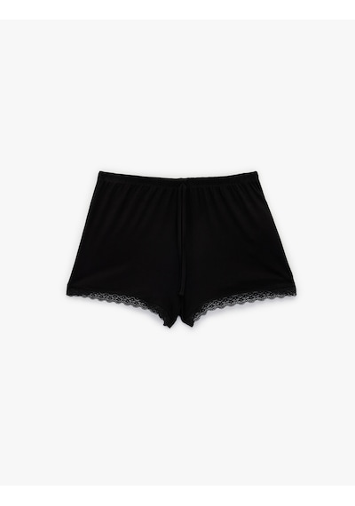 Koton Beli Lastikli Dantelli Paça Viskon Şort Pijama Altı Siyah 6slk80010mk Siyah
