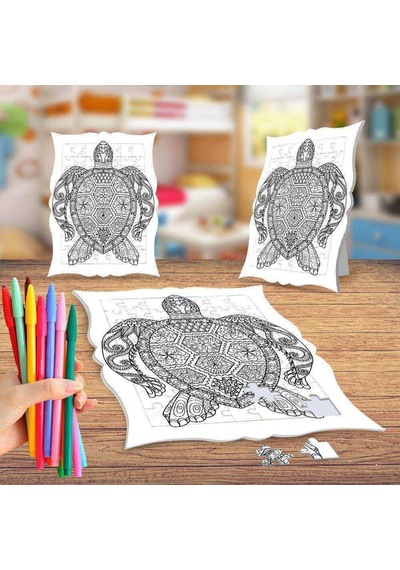 Desenli Kaplumbağa Boyama Puzzle Tablo Çocuk Eğitici Yapboz