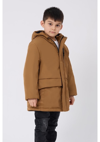 Spor Erkek Çocuk Kürklü Su Ve Rüzgar Geçirmez Kapüşonlu 3 Cep Kışlık Mont & Kaban & Parka-204 Taba