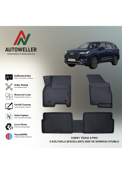 Chery Tiggo 8 Pro 2020 Sonrası 5 Koltuklu Uyumlu Havuzlu Oto Paspas Excellent-ıntelligent Paket