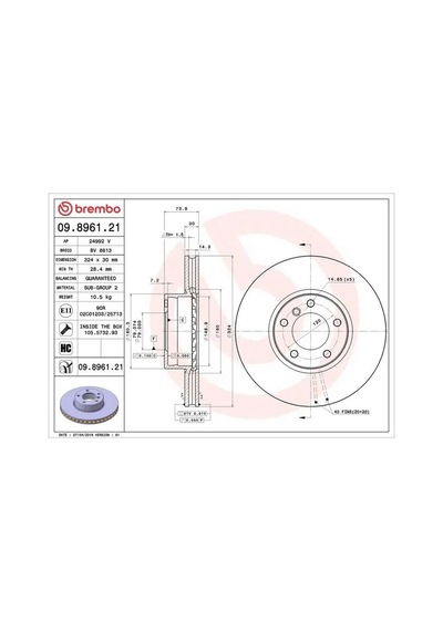 Bmw 530d E39 Fren Diski On 1999-2003 Brembo 09896121 2adettir