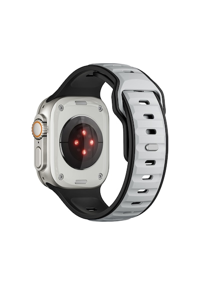 Watch Ultra 49mm Mkst Krd-135 Silikon Kordon Strap Kayış - Gümüş-siyah