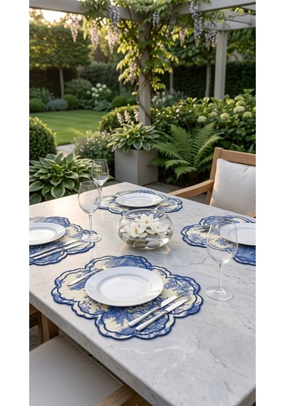 Toile Azure Embroidered Amerikan Servis Çok Renkli