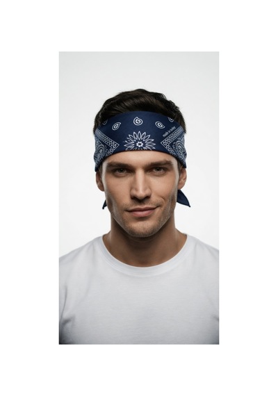 Mollycrush Unisex Lacivert Şal Desenli Bandana Günlük Saç Aksesuarı, Boyunluk Ve Outdoor Fular Lacivert