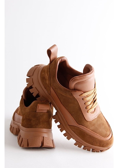 Diora Kahve Süet Deri Bağcıklı Kadın Sneakers-Kahve Kahverengi