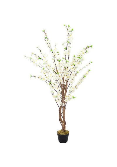 Yapay Ağaç Lüx Bahardalı Ağacı Beyaz Japon Kiraz Çiçeği Sakura Çiçeği 150x70cm Siyah Plastik Saksılı