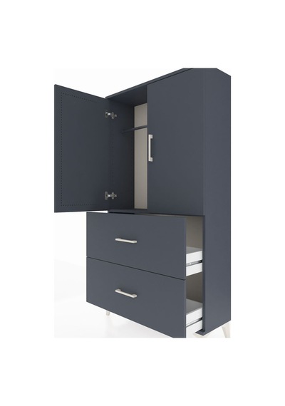 Arges Dolap Tek Raflı 2 Çekmeceli Tek Askılı 88x30x163 Antrasit-antrasit Antrasit