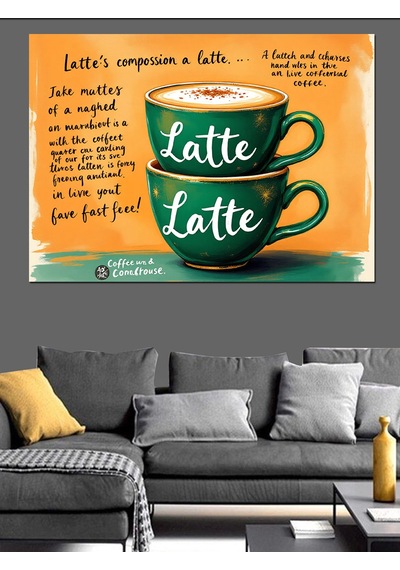 Latte Ve Şiir Dekoratif Kanvas - Mdf Ahşap Tablo