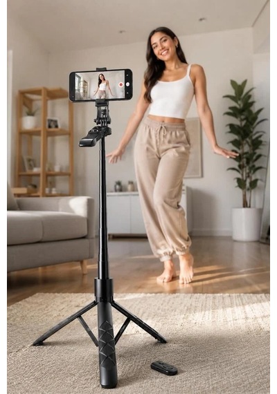 Premium L16 Tripod Kumandalı 153cm Selfie Çubuğu Gezi Gereci Çekim Standı Cihaz Tutucu