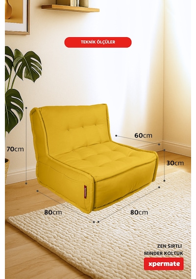 Xpermate Zen Sırtlı Minder İskandinav Tarzı Minder 80x60 Sarı