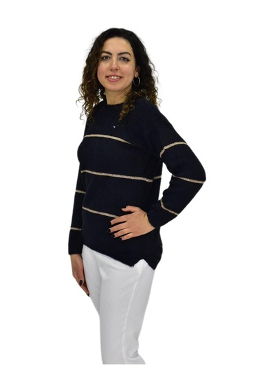 Lavella Kadın Çizgili Yumoş Spor Triko Kazak Bgl-st04124 Siyah