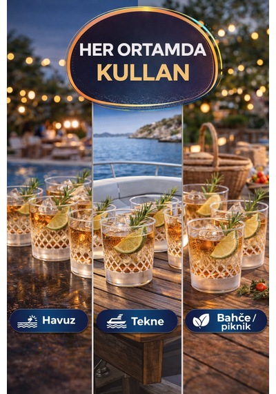 10 Lu Yuvarlak Desenli Plastik Viski Bardağı I Sert Şeffaf Kokteyl Meşrubat Bardak Parti 220 Cc