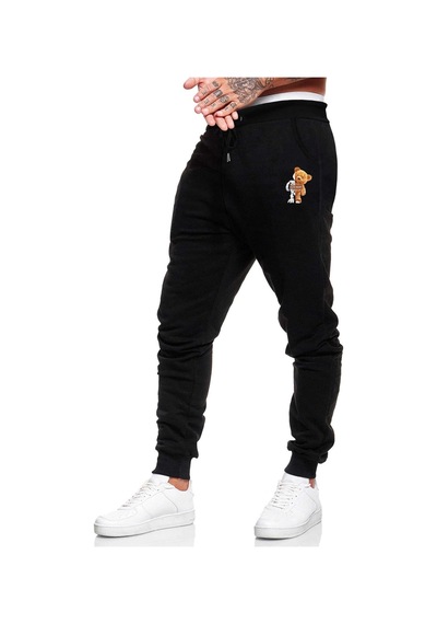 Tarzsokak Guys Bear Graphic Drawstring Eşofman Altı Siyah