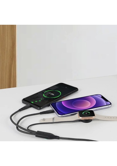 3 İn1 Apple Watch +type-c Lightning 3 Lü 100w A Kadar Hızlı Şarj Kablosu Aynı Anda 3 Cihaz