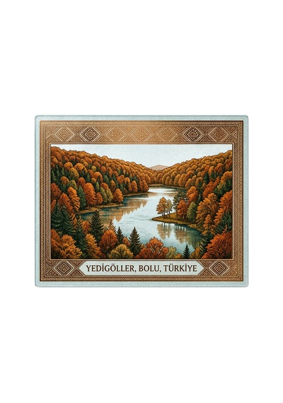 Gökçeoğlu Cam Kesme Tahtası Yedigöller Temalı - Cam Kesme Tablası 30cm X 40cm Beyaz