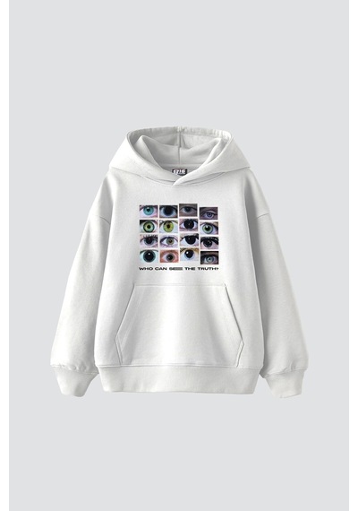 Tarzsokak Who Can See Baskılı Oversize Unisex Premium Beyaz