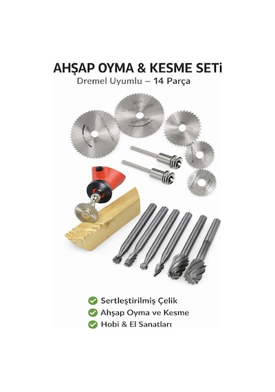 Senbang Dremel Uyumlu Ahşap Oyma Ve Kesme Seti 14 Parça Döner Testere Diski Ve Oyma Uçları