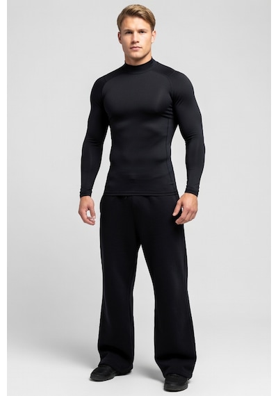 Premium Siyah Uzun Kol Compression Erkek T-shirt Spor Gym Fitness Boks Kickboks Tişört Siyah