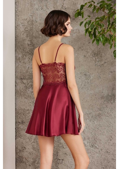 Pierre Cardin 6005 Kadın Bordo Gelin Set 6'lı Saten Takım Bordo