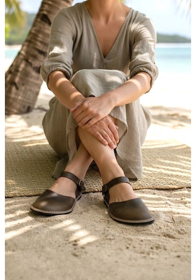 Bodhi Handcraft Kadın Barefoot Hakiki Deri Minimalist Günlük Sandalet El İmalatı Haki