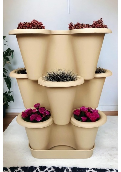 3 Katlı Şanslı Yonca Tasarımlı Dekoratif Saksı Seti, 26.5 X 26.5 Cm, Çiçek Ve Bitki Sebze Yetiştirme, Bahçe Salon Mutfak Saksı Seti Bronz Sku: Smg8690010006172
