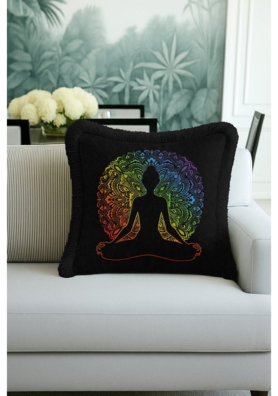 Chakra Enerjisi Saçaklı Yastık Kılıfı - Meditasyon Temalı Bohem Siyah Püsküllü Kırlent Kılıfı Sisli Limon Sarısı Chakra Enerjisi Saçaklı Yastık Kılıfı - Meditasyon Temalı Bohem Siyah Püsküllü Kırlent Kılıfı Sisli Limon Sarısı