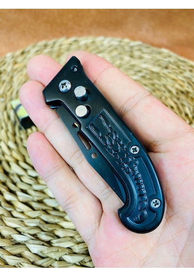 Akrep Desenli Düğmeli Mini Otomatik Kamp Çakı-15 CM Siyah
