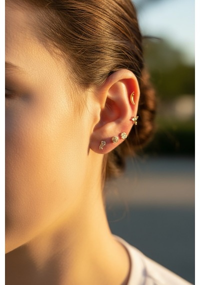 14 Ayar Altın Piercing Tragus Küpe T035