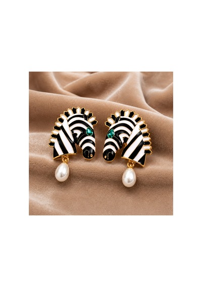 Zirkon Taşlı Altın Kaplama İncili Zebra Küpe Altın Altın